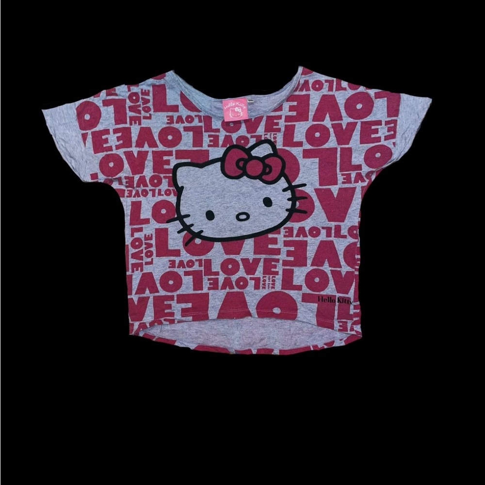 Hello Kitty Gray and Red Graphic Crop Tee